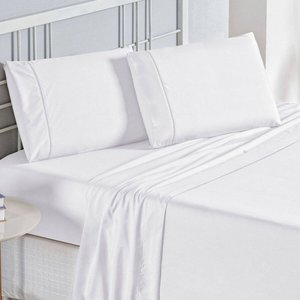 Jogo de Cama Lençol Casal 4 Peças 600 Fios Ponto Palito Peletizado