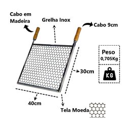 Grelha Retangular Inox Tela Moeda para Churrasqueira 40x30cm - 2