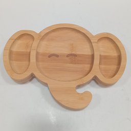 Prato Infantil Criança Bebê com Ventosa Home&co Elefante Bambu 3x23x17cm Natural - 2
