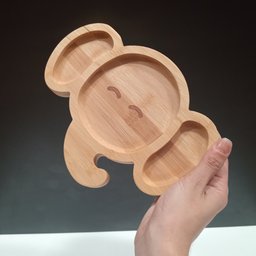 Prato Infantil Criança Bebê com Ventosa Home&co Elefante Bambu 3x23x17cm Natural - 3