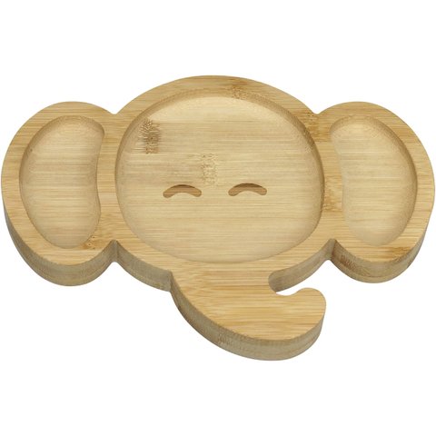 Prato Infantil Criança Bebê com Ventosa Home&co Elefante Bambu 3x23x17cm Natural