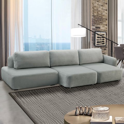 Sofá Decorativo Santiago 6 Lugares 372cm Sala de Estar Retrátil Modulado Bouclê Cinza G89 - Gran Bel