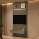 Ver imagem 3 de Painel Ripado para TV 60 pol com Bancada Orgânica e Prateleira LED 141cm Slats L05 Tauari Gris Fosco