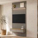 Ver imagem 1 de Painel Ripado para TV 60 pol com Bancada Orgânica e Prateleira LED 141cm Slats L05 Tauari Gris Fosco