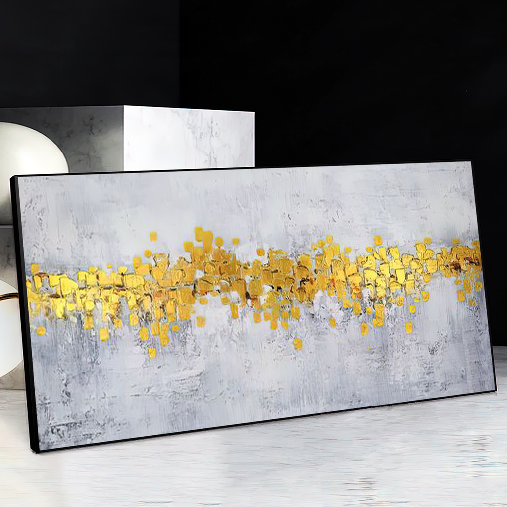 Quadro Abstrato Cinza Com Dourado:170x85 cm/BRANCA - 1