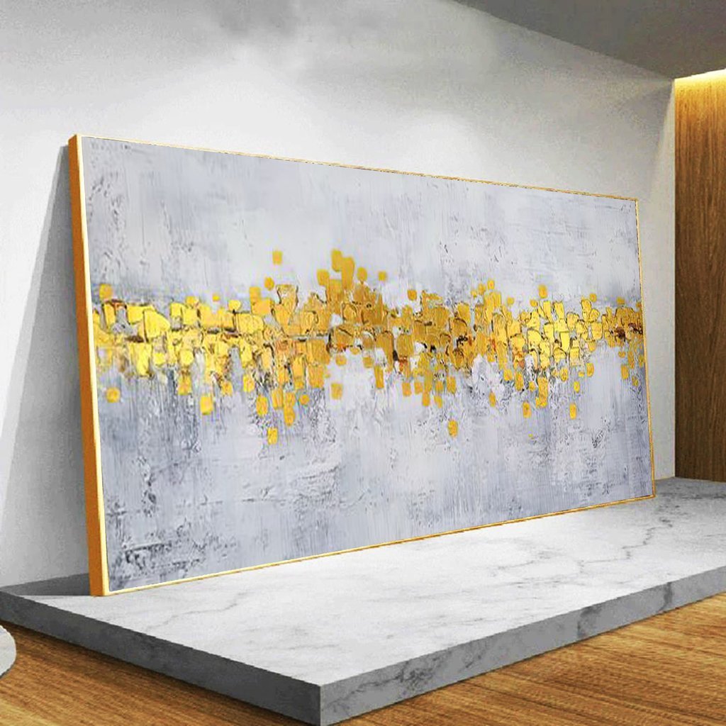 Quadro Abstrato Cinza Com Dourado:170x85 cm/BRANCA - 2