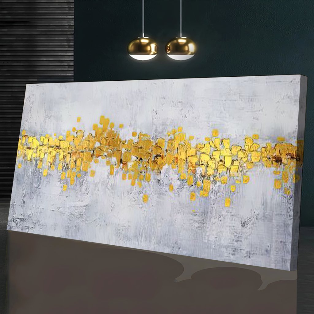Quadro Abstrato Cinza Com Dourado:170x85 cm/BRANCA - 5