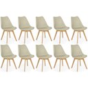 Ver imagem 1 de Conjunto 10 Cadeiras de Jantar Eames Wood Leda Design Estofada - Nude