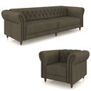 Ver imagem 2 de Conjunto Sala de Estar 1 Sofá Living 260cm e 1 Poltrona Stanford Chesterfield Pés Madeira Couro Capu