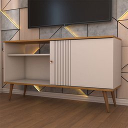 Rack para Tv até 50 Polegadas Retrô 1 Porta 1 Prateleira Cinamomo/off White - Panorama Móveis - 5