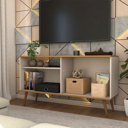 Rack para Tv até 50 Polegadas Retrô 1 Porta 1 Prateleira Cinamomo/off White - Panorama Móveis - 2