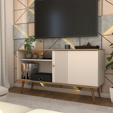 Rack para Tv até 50 Polegadas Retrô 1 Porta 1 Prateleira Cinamomo/off White - Panorama Móveis