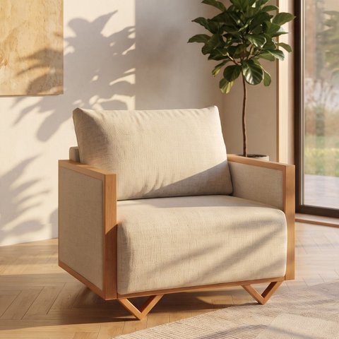 Poltrona Pulse Decorativa com Mola Bonnel Espuma D28 - Bege