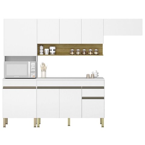 Armário de Cozinha 4 peças Balcão com Tampo 120cm Lina07 K02 Supremo/Freijó - Mpozenato