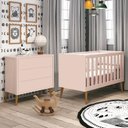 Ver imagem 2 de Jogo de Quarto Infantil Theo Retrô Cômoda 3 Gavetas e Berço Rosa com Pés Amadeirado - Reller Móveis