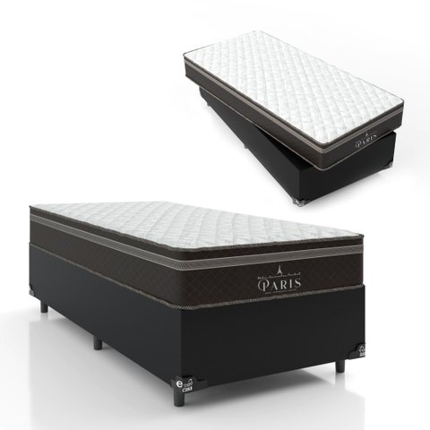 Cama Box Solteiro + Colchão Paris Molas Ensacadas Pocket - 61x88x188cm - e-Shop Casa - Couro
