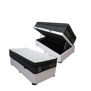 Cama Box Com Baú Solteiro + Colchão De Molas Ensacadas - Probel - Madrid 88x188x72cm:branco