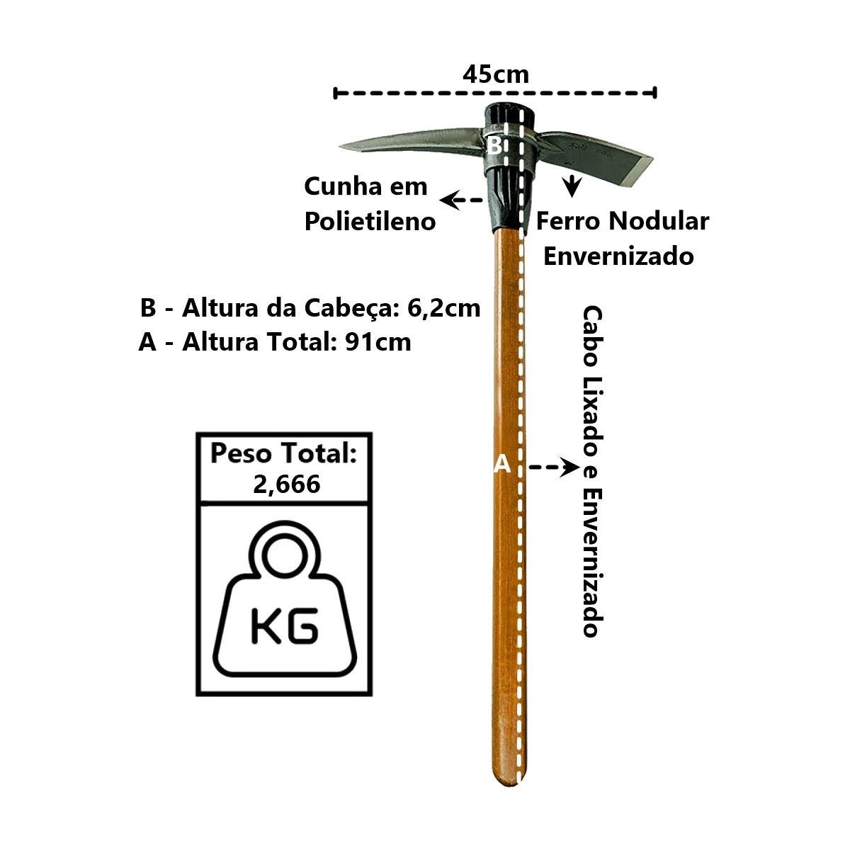 Picareta Alvião Premium Cabo Envernizado Cunha Polietileno Minasul - 5