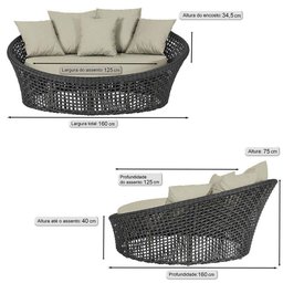Kit Chaise Hungria e Espreguiçadeiras Catar Trama Original Preto - 3