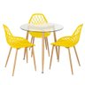 Mesa redonda com tampo de vidro 80 cm + 3 cadeiras Clarice Cloe Amarelo - 1