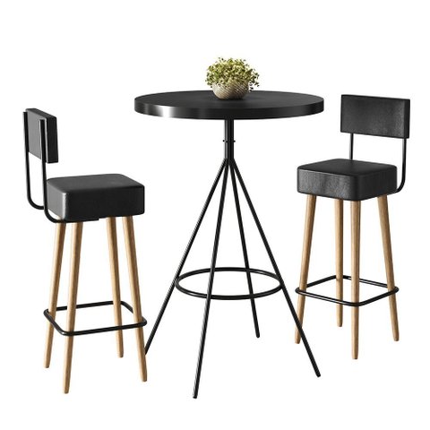 Conjunto Mesa Bistrô Viena e 2 Banquetas Barcelona 96cm Preto - Salaone