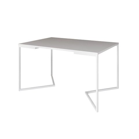 Mesa Jantar Industrial Branca Retangular 137X90Cm Base V Ferro Branco Cor: Branco