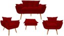 Ver imagem 1 de Kit Namoradeira + 2 Poltronas + 1 Puff Decorativo Opala Suede Vermelho Pés Madeira Ms Decor