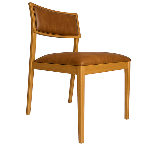 Cadeira Siena Madeira Maciça com Estofado em Tecido 2 pçs - Élpis Móveis - Couro Ecológico Caramelo 