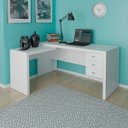 Ver imagem 3 de Mesa de Canto para Escritório em L Angular com 3 Gavetas Branco