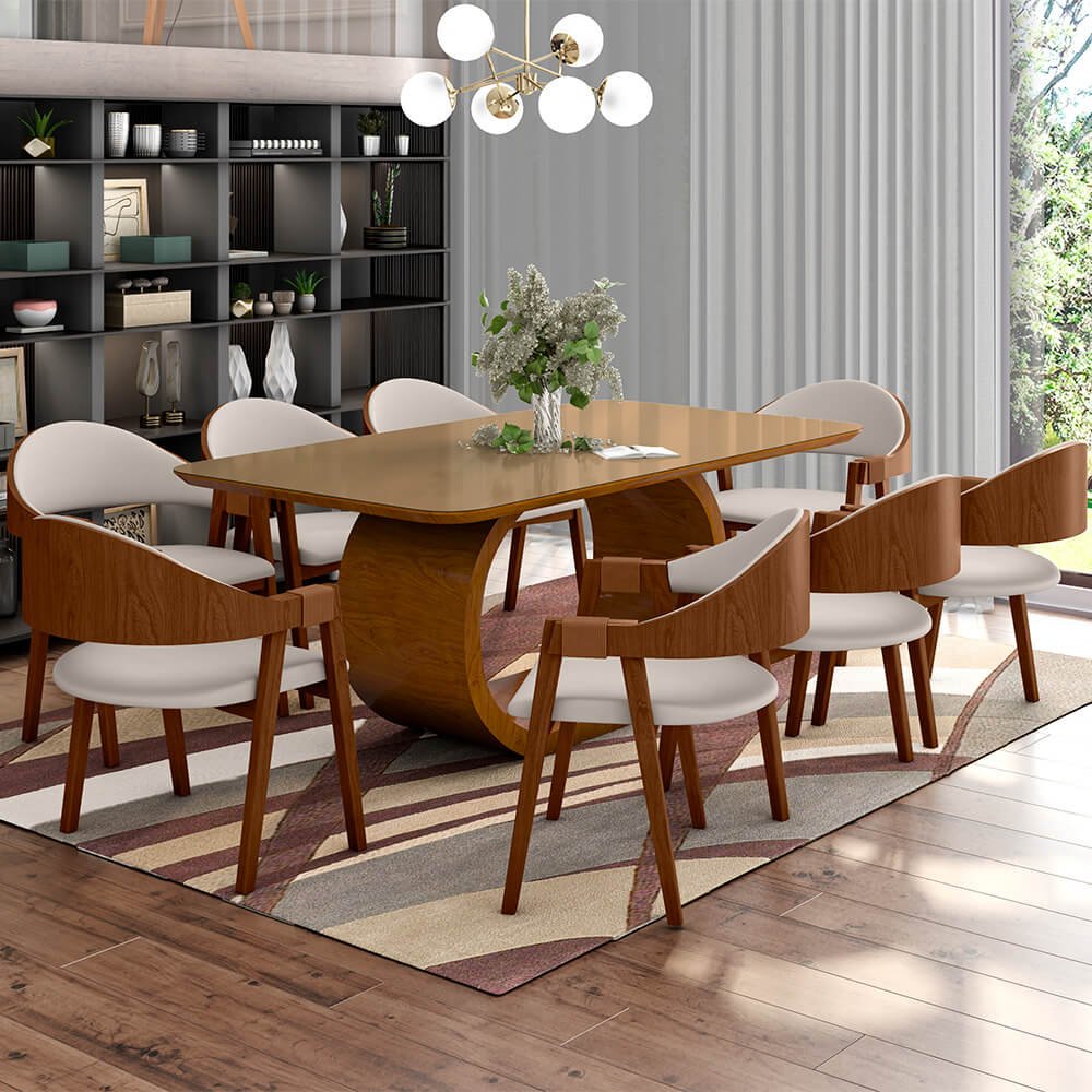 Mesa de Jantar Laura com 8 Cadeiras Nicole Cinamomo Cappuccino 180x100 ...