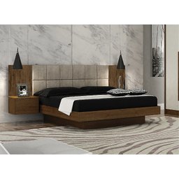 Cama de Casal Queen Size Braga com Mesa de Cabeceira e Painel Almofadado Joli Camurça Leifer Moveis - 2