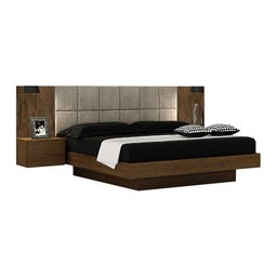 Cama de Casal Queen Size Braga com Mesa de Cabeceira e Painel Almofadado Joli Camurça Leifer Moveis - 1