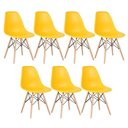 Ver imagem 1 de Kit 7 Cadeiras Charles Eames Eiffel Dsw - Base de Madeira Clara - Amarelo Multicolorido
