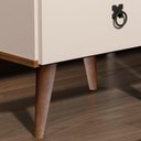Ver imagem 3 de Mesa de Cabeceira Mad 2 Gavetas Estilo Retrô C Om Pés em Madeira Cor Off Whit / Freijó Jm