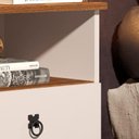 Ver imagem 4 de Mesa de Cabeceira Mad 2 Gavetas Estilo Retrô C Om Pés em Madeira Cor Off Whit / Freijó Jm