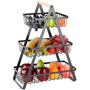 Fruteira Cesto Triplo Aramado Organizador Fruta Legumes Cozinha Mesa Bancada Armario Multiuso Escrit