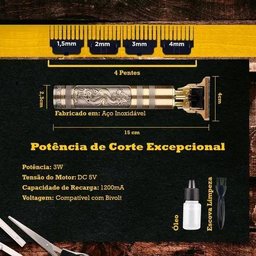 Cortador de Cabelo e Barba Titanium - Li-ion - 4 Pentes - Usb - 5