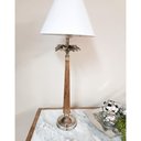 Ver imagem 1 de Abajur de Mesa com Cúpula Cônica Branca Madeira Natural e Metal Prateado Luxo E27 66 cm