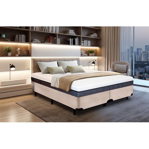 Cama Box King Size Bipartida Serenelife - Suede Bege Claro
