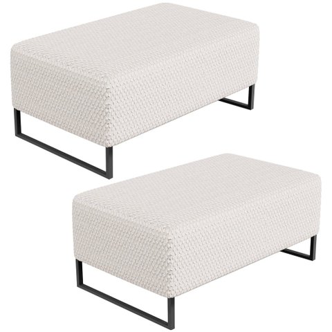 Kit 02 Puff Decorativo Para Sala de Estar Cléo Base de Ferro Preto 90 cm W01 Bouclê Cru - Lyam Decor