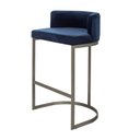 Ver imagem 2 de Banqueta Alta Estofada Estrutura Aço Carbono Belly Ii Base Champagne 75cm Suede Azul