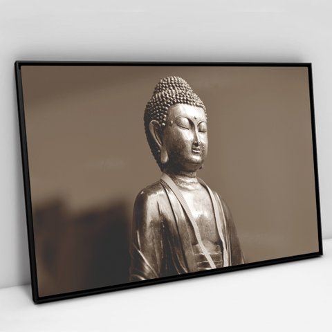 Quadro Decorativo em Canvas Buda - Moldura Preta - 90 x 60cm