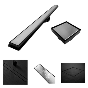 Kit Seca Box Linear 5x80 + Ralo 15x15 Inox 2 em 1 Invisível Oculto Base Preto Banheiro