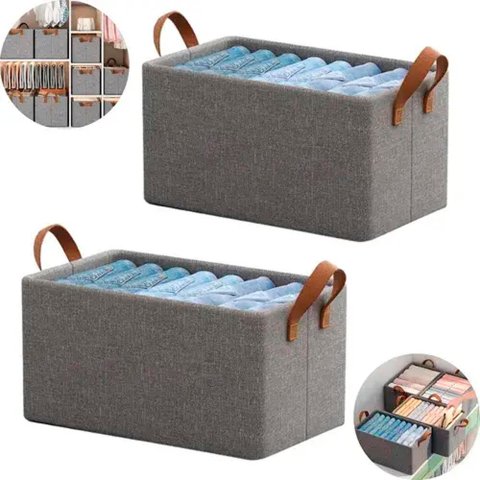 Kit 2 Caixas Organizadora Dobrável 47x28x20cm Multiuso Cinza para Roupas e Brinquedos