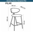 Ver imagem 3 de Banqueta Alta Pilar Assento Tecido Base Aço com Encosto Off White Rivatti Móveis
