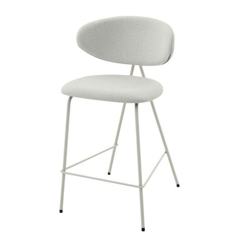Banqueta Alta Pilar Assento Tecido Base Aço com Encosto Off White Rivatti Móveis