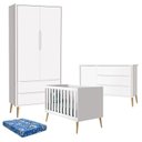 Ver imagem 1 de Quarto de Bebê Theo 2 Portas com Colchão Branco Acetinado Pés Madeira Natural - Reller