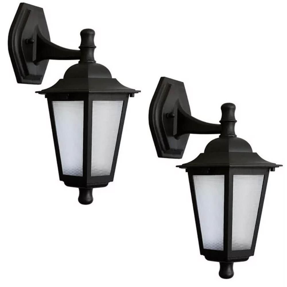 Kit 2 Arandelas Coloniais Luminária Externa Preta Parede Retrô Jardim 20w Bivolt - 1