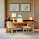 Ver imagem 2 de Cadeira Milão Base Fixa Giratória, Couro Sintético e Madeira Nogueira:bege Natural