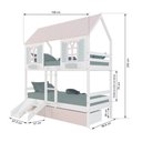 Ver imagem 3 de Beliche Casinha Bela com 2 Gavetas Rosa - Madeira Maciça Branco/rosa/verde | Megamobilia